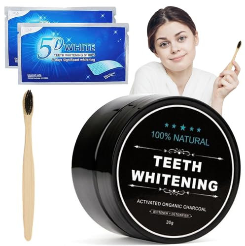 TECHEEL Kit de blanchiment des dents en poudres de charbon actif poudre blanchiment dentaire, poudre blanchissante dent, poudres blanchissante pour les dents blanches, élimination des taches