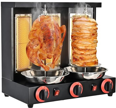 DDZJTPP Dönergrill | Multigrill Gas Machine,Vertikale Broiler 360° Drehbar,Elektrische Gas Hähnchengrill,Gyrosgrill Mit Temperatureinstellschalter,für Restaurant Wohnküche,Black