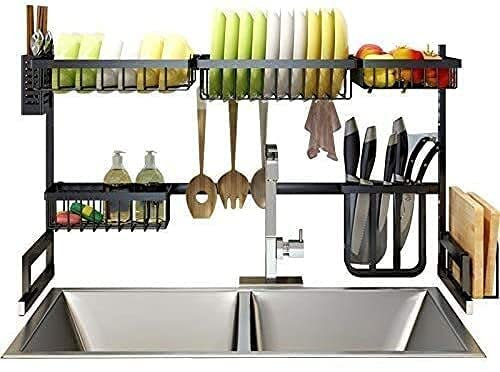 PINZHEN Estante para Platos, Fregadero, Estante para secar Platos sobre el Fregadero, Estante para Platos, escurridor de Acero Inoxidable, Ancho Ajustable, estantes de Cocina, Fregadero, Estante B