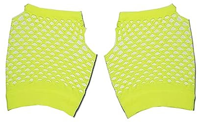 StyleWear Perlenkette für Damen, 1980er-Jahre, ausgefallenes Neon-Party-Kostüm, Zubehör, Mädchen, Damen, 80er-Jahre, Disco-Party, kurze und lange Fischnetz-Handschuhe, Armband, Armreifen, Gelbe kurze