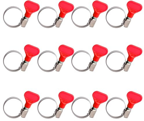 BESTYCHAO Kit de colliers de serrage à clé, 12 colliers de serrage réglables 16-27 mm en acier inoxydable pour machine à laver, lave-vaisselle, piscine, voiture - Rouge