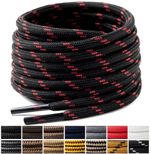 Handshop 2 paia di lacci rotondi per stivali 4 MM lacci atletici di ricambio per scarpe 120-180cm lacci per scarpe per corsa, sport e passeggiate (Punto rosso nero 120cm)