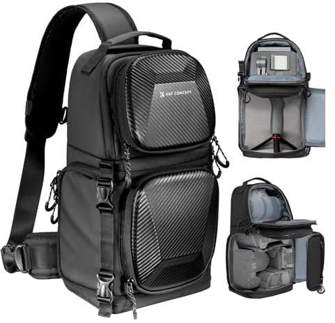 K&F Concept Kamera-Umhängetasche, wasserdichte Kamera-Reisetasche, Foto-Rucksack, Kamera-Umhängetasche mit Regenschutz (Schwarz-Hartschale)