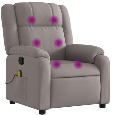 vidaXL Massagesessel, Sessel Verstellbare Rückenlehne Fußteil, Fernsehsessel Relaxsessel mit Liegefunktion, Liegesessel Polstersessel Ruhesessel, Taupe Stoff