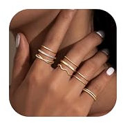 CASSIECA 9Pcs Gold Ringe für Frauen, Gold Stack Ringe Set mit Kubischer Zirkon Daumen Ring Fingerring Verlobung Versprechen Offene Ringe Ring Schmuck für Freundin Frau Mom