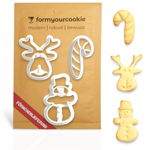 Weihnachtsausstecher Set 3-teilig Schneemann Zuckerstange Elch mit Stempel für Plätzchen mit Prägung Ausstecher Weihnachten Keksausstecher Ausstechform Rentier Geschenk Nikolaus