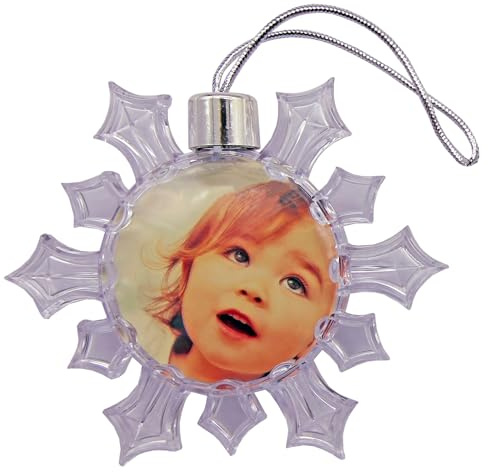 Bauble Snowflake Decoration, Christmas Photo Baubles, Medium Photo Frame Tree Decoration each holds 2 x 53 mm photos - Ideal Personalised Gifts, Create your own Bauble (Snowflake)