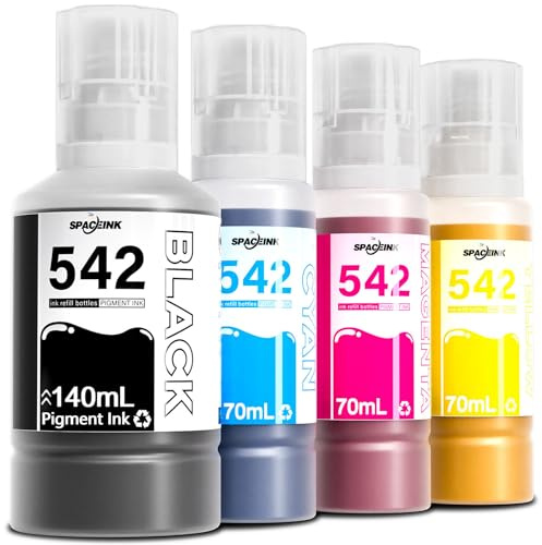 542 Tinten-Nachfüllflaschen, kompatibel mit Eco Tank Pro ET-5150 ET-5170 ET-5180 ET-5800 ET-5850 ET-5880 ET-16600 ET-16650 Drucker, ST-C5000 High-Yield Combo Pack (Schwarz, Cyan, Magenta, Gelb, 4