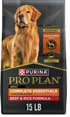 Purina Pro Plan Complete Essentials Shredded Blend Beef and Rice Dog Food Dry Formula with Probiotics for Dogs - 15 lb. Bag