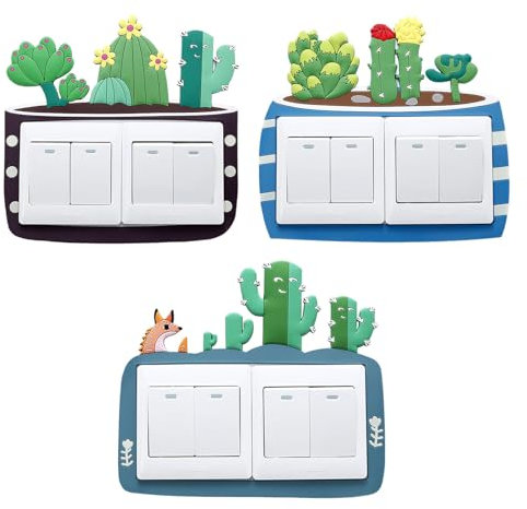 Interruptor Pegatina Pegatinas para Silicona Etiquetas Engomada Interruptor Luminoso Diseño de Cactus en 3D Adhesivo Decorativo para Tomas de Interruptor de Luz Decoración de Pared (3)