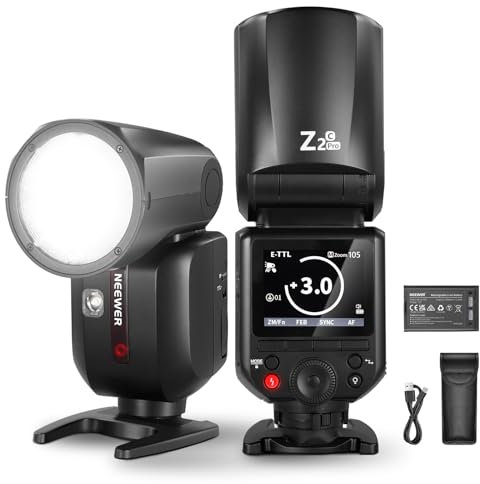 NEEWER Z2PRO-C 2.4G TTL Round Head Flash Speedlite Kompatibel mit Canon, Drahtlos Kompatibel mit Godox, Upgraded UI, 76Ws 1/8000s HSS, TTL/M TCM Schalter, 7.2V/3000mAh Batterie, 600 Full Power Flash