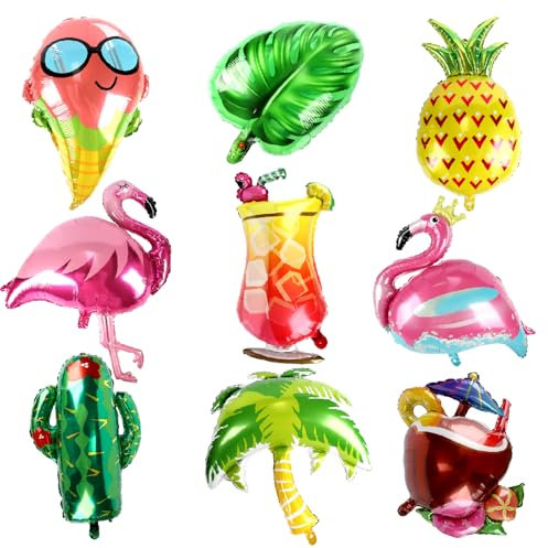 Hawaii Party Ballons, Folienballon Flamingo Ananas, Luftballons Sommerfest, Flamingo Party Dekoration, Hawaii Ballons für Geburtstag Sommer Tropical Aloha Strandparty