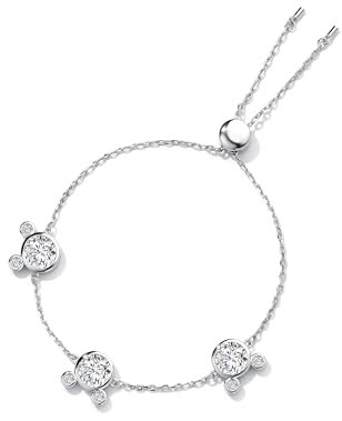 Kaguyo Silberarmbänder für Damen, Mickey-Mouse-Kristallarmbänder, klare Amethyst-Rosa-Zirkonia-Minnie-Maus-verstellbare Unendlichkeitsarmbänder für Frauen und Mädchen (curb clear)