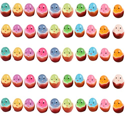 JUFYVO 50er Set Leuchtende Ostern Mini Küken Ei Figuren, Bunt, Kunststoff, Osterfigurine, Figur, Heim- & Landschaftsdekoration