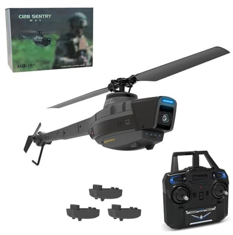 Drone da ricognizione C128 con telecamera 1080P - Elicottero telecomandato di livello militare for ricognizione aerea, 2.4G 4CH, giroscopio a 6 assi, ideale for adulti e principianti (include 3 batter
