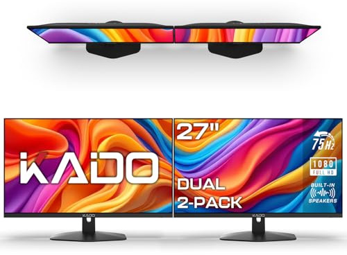 Kado Dual-Monitor-Setup – 2er-Pack 68,6 cm (27 Zoll), 1920 x 1080, Computer-Monitor, 75 Hz, VESA-Halterung, HDMI, Büro, Gaming, Hybrid-integrierte Lautsprecher (E27X Dual Series)