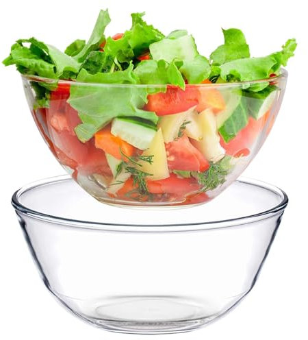 BAIFULAI 2 Stück Glasschale Set, 500ML und 1100ML Rund Glasschüssel Set Stapelbare Salatschüssel für Küche Backen Vorbereiten Servieren Glasschüssel groß Vorspeise Glasschalen