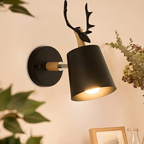 SSNCcNC Schwarz, Wandleuchten innen Modern Geweih Wandlampe Minimalismus Nachttischlampe Vintage Holz Leseleuchte Wandleuchte Loft Schlafzimmer Wohnzimmer Studieren Treppen E27