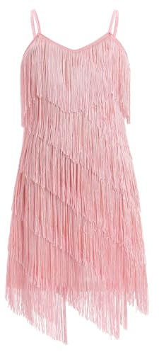 EFOGEP Bambini ragazze latina nappa abito scintillante paillettes senza maniche vintage a strati frangia abiti ballroom party cha cha jazz balletto danza 1920s performance abito, Colore: rosa., 10-11