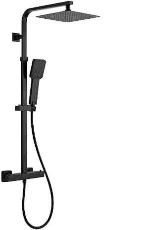 Arko bathroom Thermostatic Shower System | Thermostatic Shower Mixer Set with Overhead Rain Shower and Handheld Shower (Black)