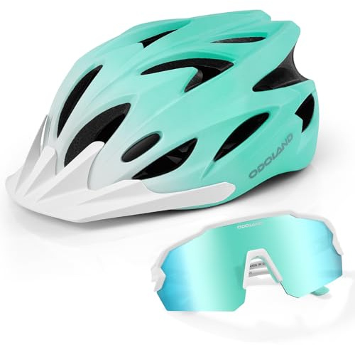 Odoland Fahrradhelm Fahrradbrille Set, Radhelm mit Sportbrille Verstellbarer Rennradhelm Atmungsaktiv MTB Mountainbike Helm für Erwachsene Herren Damen
