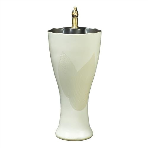 Lavabo decorativo per interni ed esterni, lavabo in ceramica per bagno con intaglio foglie, lavandino a pavimento