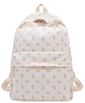 TeeYee Damen Cord Rucksack Backpack Schule Erdbeeren Lässig Daypack | Casual Tagesrucksack,Leichter Kinderrucksack,Tasche für Arbeit,Schule,Lila Blume
