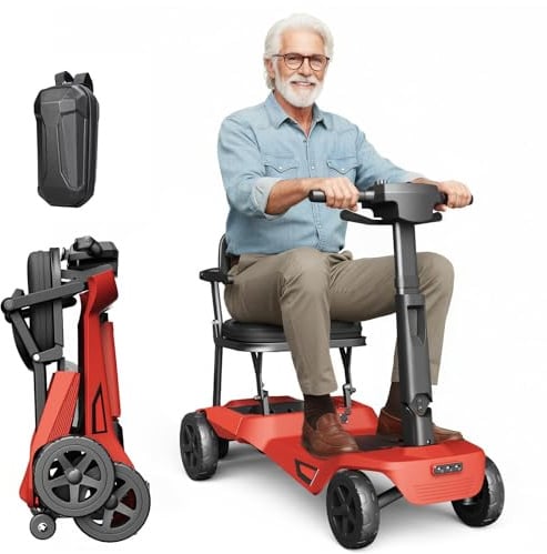 MediHoist 18 kg Seniorenmobil mit Doppelakku 40 km Reichweite, Rot YL-985S | Klappbar, Leichtbau, 6 km/h, Für Senioren & Erwachsene, Für Auto & Bahn & Flugzeug