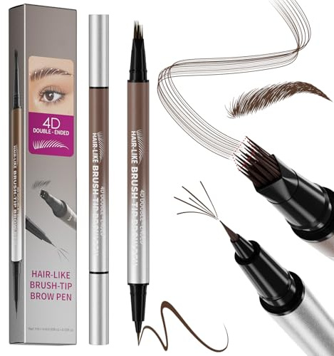 Microblading Augenbrauenstift Wasserfest, Augenbrauenfarbe mit 2 Spitzen, 2-in-1 Augenbrauenstift Härchenzeichnung, 4D Eyebrow Pencil für Frauen, Wischfest, Langanhaltend, NatüRlicher (Dunkelbraun)