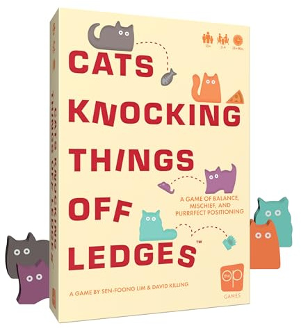 Cats Knocking Things Off Ledges, A Fun Dexterity Stacking Game for Families, Kids, Teens & Adults, Features Cute Cats & Toy Wooden Pieces, Portable to Play Anywhere, Ages 10+, 2-4 Players, 15+ Minute