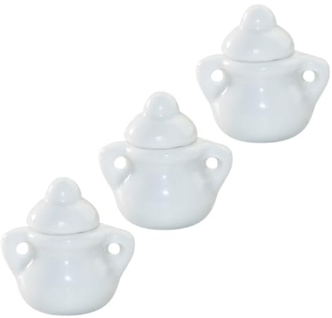 Milisten Lot de 3 Mini Pots en Céramique Blanche pour Maison de Poupée, Décor Miniature 1:12, Accessoires Jouet pour Scène Miniature, Modèle Sucrier Imitation, Usage Décoration Poupée