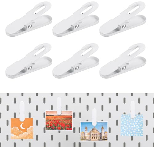 sourcing map Lot de 6 pinces pour panneau perforé - 6,1 x 1,5 cm - Crochets en métal pour tableau perforé - Pour travaux manuels, cuisine, bureau, rangement mural, affichage - Blanc