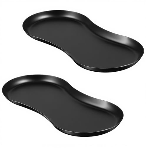 Classicseali 2 Stück Deko Tablett Klein, Dekotablett Schwarz, 18×8.5 cm | Schmuck Tabletts Klein, Ovales Tablett Edelstahl für Schmuck, Dekoartikel, Accessoires, Kosmetik, Schlüssel, Desserts