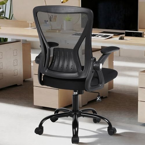 Flysky Ergonomischer Bürostuhl, Netzgewebe, Verstellbare Armlehnen, Schwarz | 360° drehbar mit Lendenwirbelstütze, atmungsaktives Netzgewebe, ideal als Schreibtischstuhl für Büro & Homeoffice