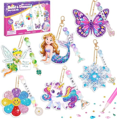 Geschenk Mädchen 5 6 7 8 9 Jahre Diamond Painting Kinder Schlüsselanhänger | Basteln Mädchen 5-6-7-8-9 Jahre Bastelset Kinder ab 6-7-8 Jahre Geschenke für Mädchen Spielzeug 5-12 Diamant Perlen Keychain