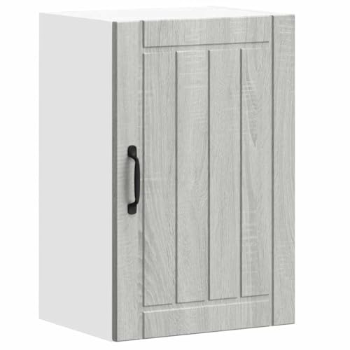KKgypkn Küchen-Hängeschrank Lucca Grau Sonoma Holzwerkstoff, Wandmontage Küchenschrank mit Glastüren, viel Stauraum für Teller und Töpfe, Pflegeleichte Glatte Oberfläche, Robustes