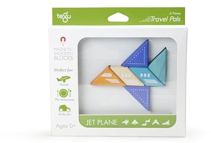 TEGU 5700705 Travel Pals Flugzeug, magnetische Holzbausteine, Holzspiel-Set für unterwegs, 6-teilig, Mehrfarbig
