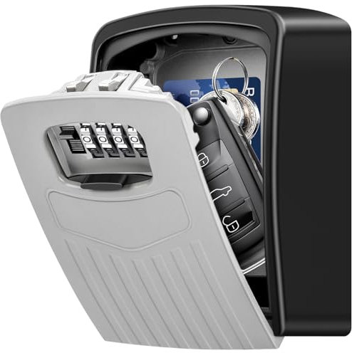 Caja Seguridad Llaves, BTNEEU Caja Combinacion Llave Grande, Caja Llaves Codigo Montaje en Pared, Key Lock Box 4 Dígitos Combinacion Almacenamiento Seguro para Casa Coche Garaje Escuela Gimnasio
