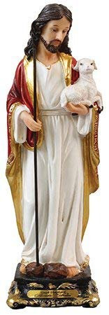 Biblegifts Florentinische Statue Jesus, Guter Schäferhund, traditionelles italienisches Design, Kunstharz, Christus, trägt Baby Lamm, Gold-Kollektion, verpackt von