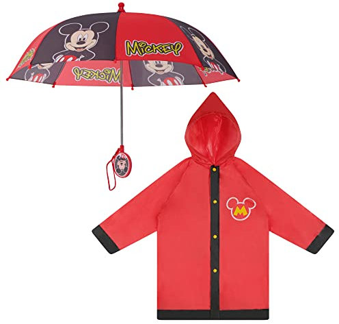 Disney Ensemble de vêtements de pluie Mickey Mouse et parapluie pour garçon, Rouge, Medium - Age 4-5