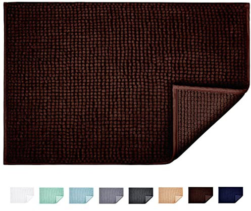 JARITTO Badematte rutschfest Badvorleger Mit Chenille Mikrofaser Badezimmerteppich Saugfähig Weich Maschinenwaschbar für Dusche Toilette 40 x 60 cm (Braun)
