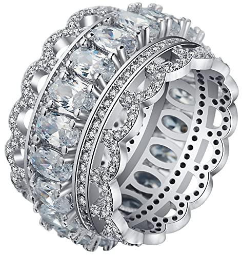 Uloveido Femmes Marquise Cut Cubic Zirconia Irrégulière Large Eternity Band en Filigrane Bague de Fiançailles De Mariage en Couleur Argent NR309
