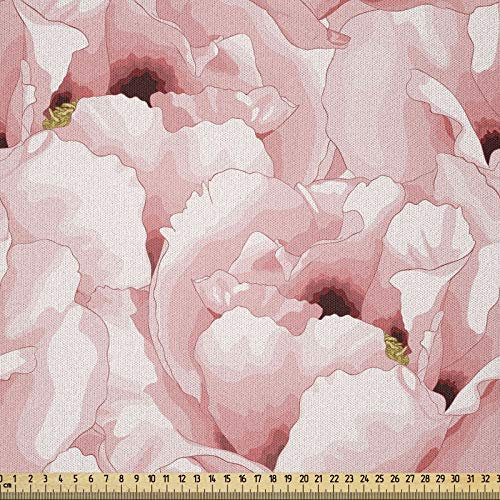 ABAKUHAUS Aquarell Stoff als Meterware, Weinlese-Blumen-Blüte, Microfaser Multi Zweck Dekostoff für Kunsthandwerke, 3M (230x300cm), Hellrosa