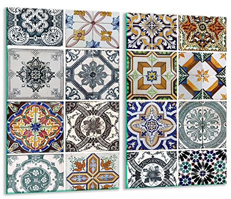 TMK | Herdabdeckplatten 2 Teilig 2x30x52 cm Ceranfeldabdeckung Küche Elektroherd Induktion Herdschutz Spritzschutz Glasplatte Schneidebrett Mosaik