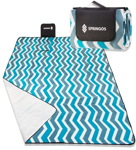 SPRINGOS Fleece-Decke 220 x 180 cm Zickzack Picknick Matte Outdoor Strandtuch Grill-Party Sitzunterlage