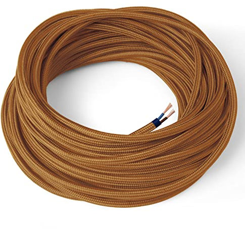 Amarcords - Cavo elettrico tessile colore WHISKY, tondo, seta, 5 metri, a 2 conduttori 2x0,75 - Filo rivestito in tessuto colorato vintage per lampade lampadari applique e abat jour.