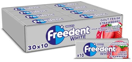 FREEDENT WHITE - Chewing Gum Sans Sucre - Goût Fraise - 30 Paquets de 10 Dragées - Grand Format 300 Dragées - 420g
