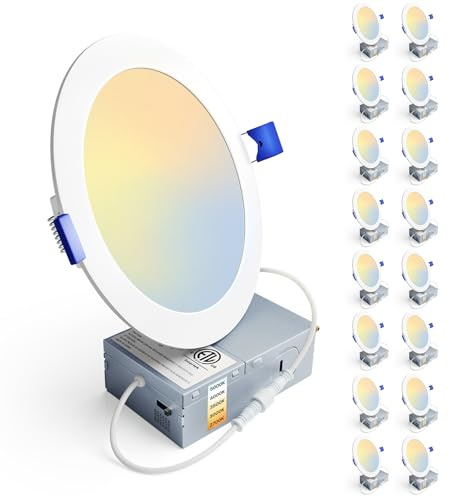 Ensenior 16 Pack 6 Inch LED Recessed Ceiling Light, Dimmable, 2700K-5000K 5CCT, 1050LM 12W 120V, High Brightness Canless Wafer Downlight - ETL&FCC&IC
