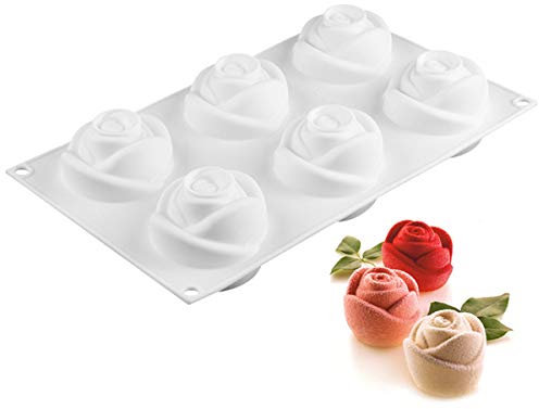 Molde de Silicona Antiadherente de Grado Alimenticio, 6 Cavidades En Forma de Flor Rosa Moldes para Caramelos, Moldes con Formas para Pastel, Repostería, Panecillo, Pudín, Bizcocho