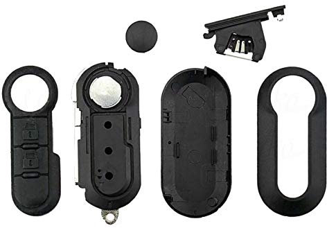 Ricambio Chiave per Telecomando Fiat Grande Punto Evo Panda Bravo Stilo 500 L e Lancia Y Delta Musa abarth Guscio con Lama a 3 Tasti + LOGO + Portachiavi inclusi (Chiave abarth tasti bianchi)